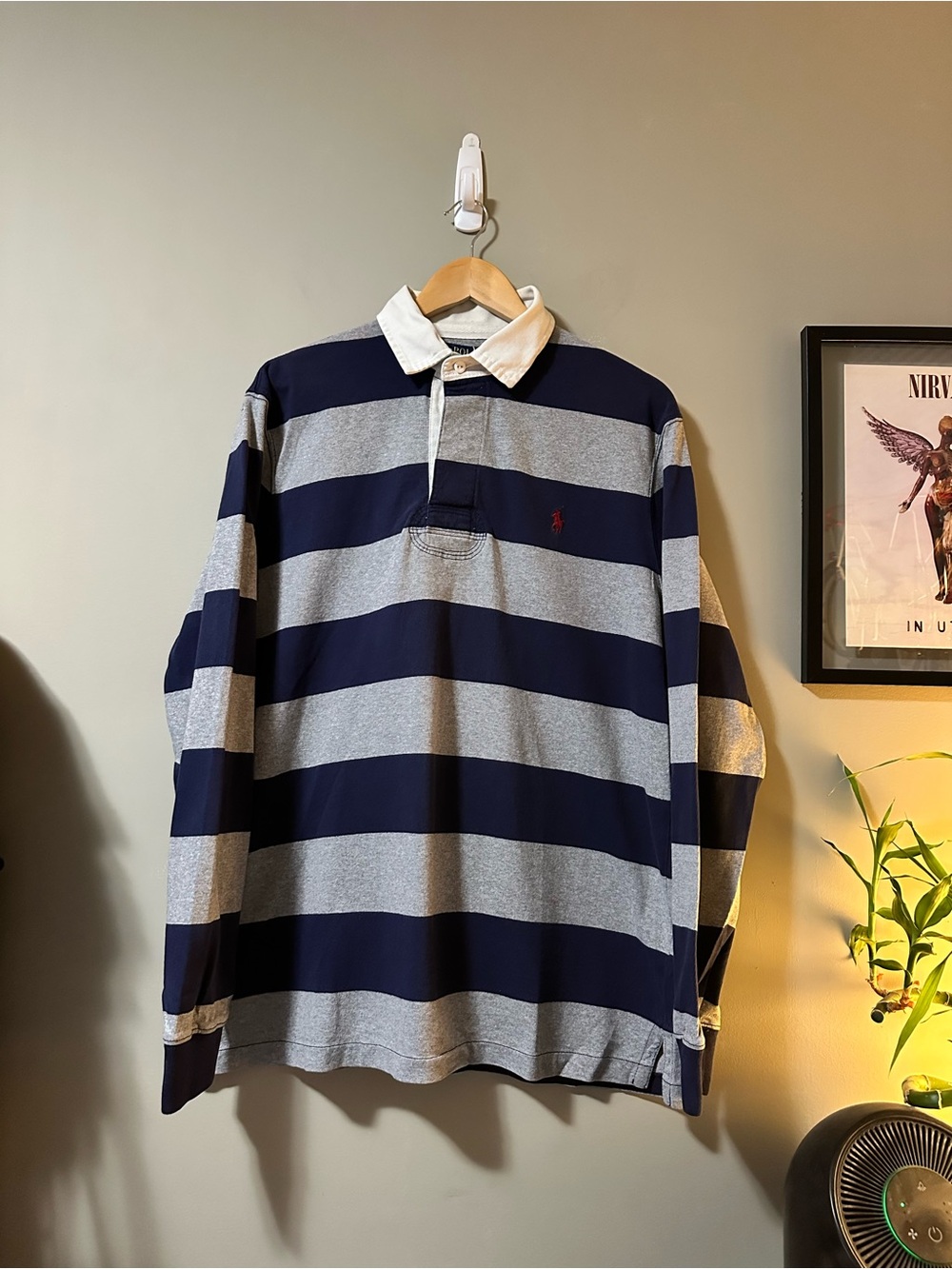 Polo by Ralph Lauren Navy & Gray Rugby Stripe Long-Sleeve Polo